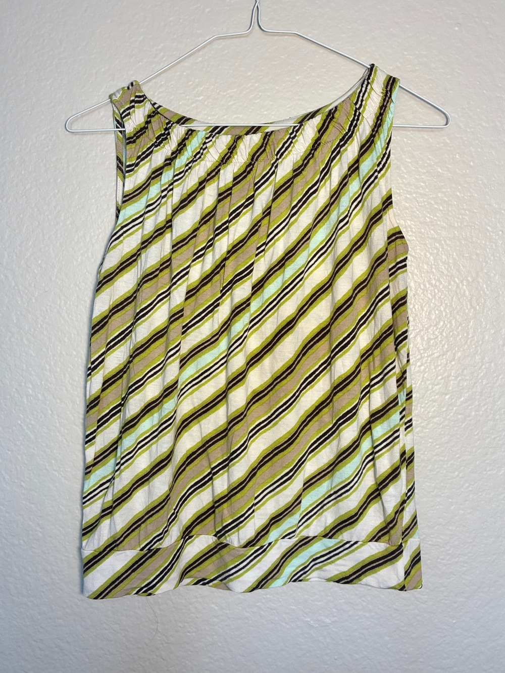 LOFT Diagonal Stripe Tank Top in Green, Teal, White, Brown Y2K Versatile 2000s